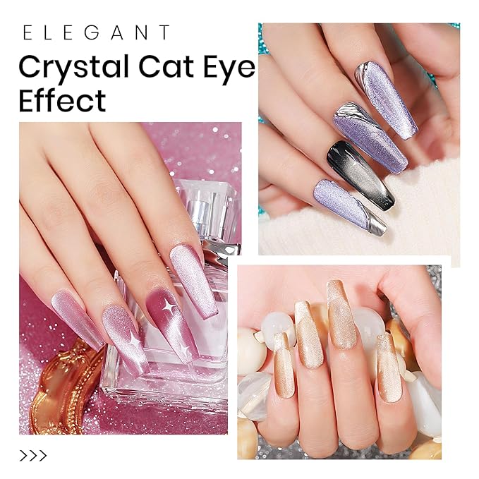 MIZHSE Cat Eye Gel Nail Polish Set 8 Colors with Magnet Stick: 9D Cat Eye Gel Polish and Shiny Wide Cat Eye Gel Set, Classic Holographic Glitter Galaxy Colors Gel Nail Kit for Nail Salon Home DIY