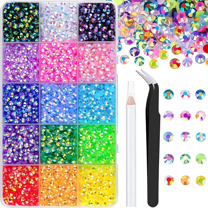 5200Pcs Resin Jelly Rhinestones with Tweezers for Crafting, Mixed-Color 5mm Flatback Gems, Bedazzling Crystal for DIY Crafts Clothing Tumblers Mugs Shoes Fabric Nail Art
