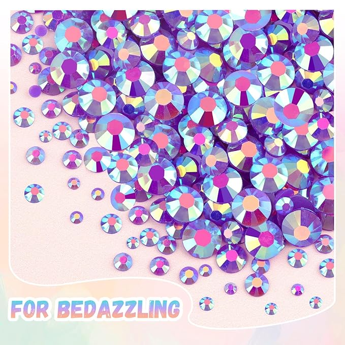 30000Pcs Resin Dark Purple AB Rhinestones for Bedazzling Crafting with b7000 Jewelry Glue, Bulk Flatback Gems Bedazzler Kit for Crafts Clothes Shoes Fabric Nail Diamond Art, Assorted Size 2/3/4/5/6mm