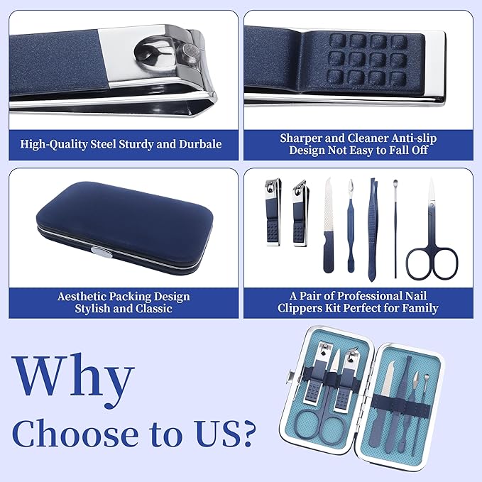 Manicure Set Stocking Stuffers for Men Stocking Stuffers for Teens Manicure Kit Nail Clippers Kit Grooming Kit Pedicure Care Tool Christmas Gift for Men Dad Birthday Gift for Teen Boy Father Dark Blue