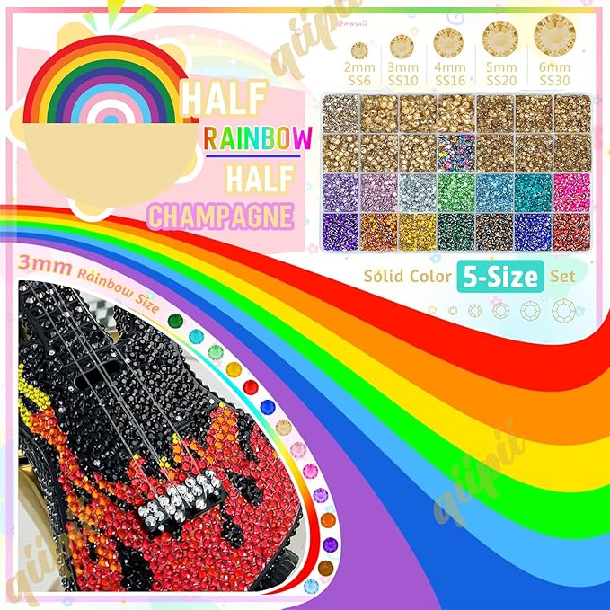 28 Grids Champagne Gold 2-6mm Resin Rhinestones w B7000 Glue for Bedazzling Crafting Colorful Flatback Stones Diamonds Crystals Gems Bedazzler Kit for Nails Face Eyes Makeup Tumblers DIY Crafts