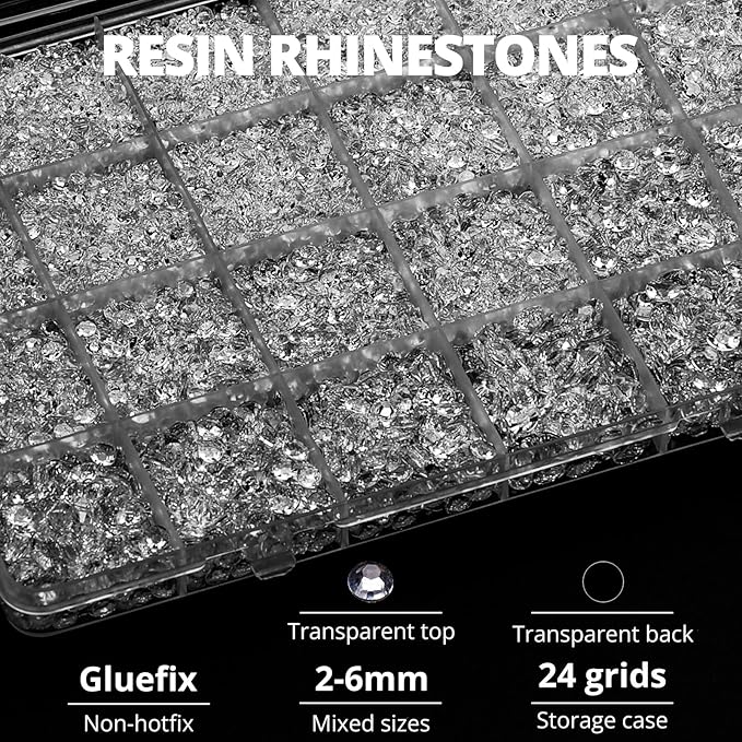 33000Pcs Clear Transparent Resin Rhinestones for Bedazzling, 2-6mm Mixed Sizes Clear Flatback Bedazzle Gems with B7000 Glue, Bedazzler Kit for Crafts Crafting Books Tumblers and More