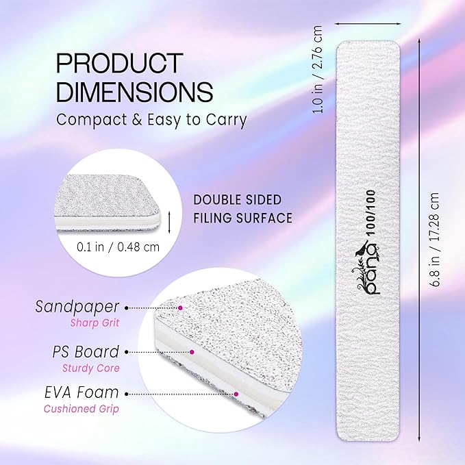 10pcs - PANA Jumbo Double-Sided Emery Nail File for Manicure, Pedicure, Natural, and Acrylic Nails - Zebra (Grit 100/100)