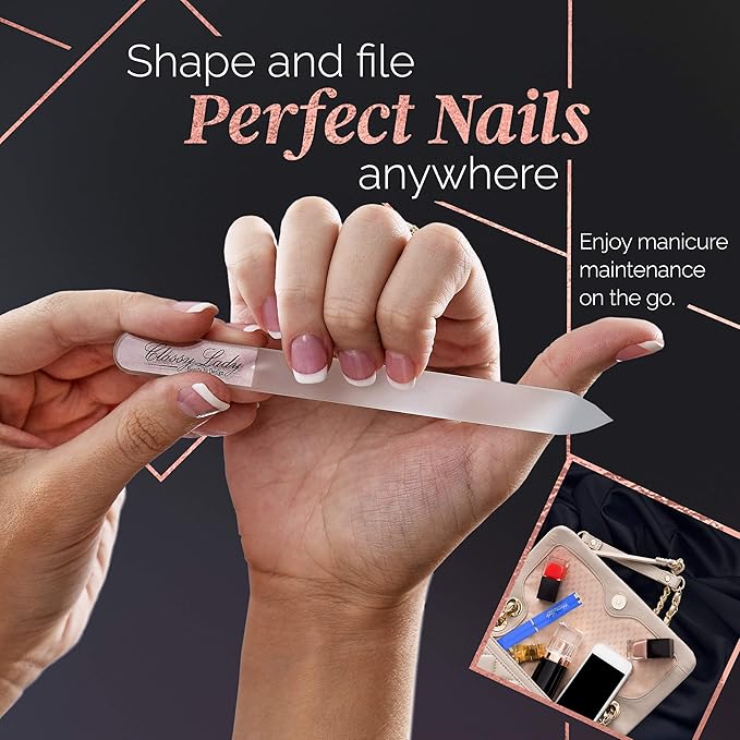 ClassyLady Glass Nail Files - Crystal Nail File, Glass Nail File with Case Filing Board for Professional Fingernail Care w/Case