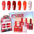6PCS 18ml Gel Nail Polish Set- Hema Free Orange Scarlet Red Soak off Gel Polish Set with Swatch Board- Flame Burgundy Red Gel Colors Nail Art Manicure Salon DIY at Home for Women Girl