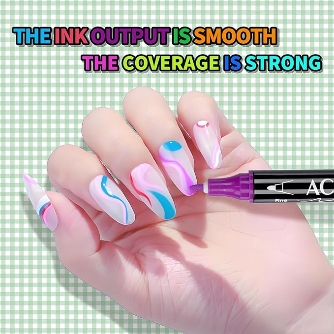 Nail Art Pens 24 Color Set Nail Polish Pens Marker, Acrylic Paint Markers with 3 Types of Pen Tips (0.5/1.0/3.0mm) Non-Toxic Quick-Drying Waterproof for Women DIY Nails Art Design Manicure Tools