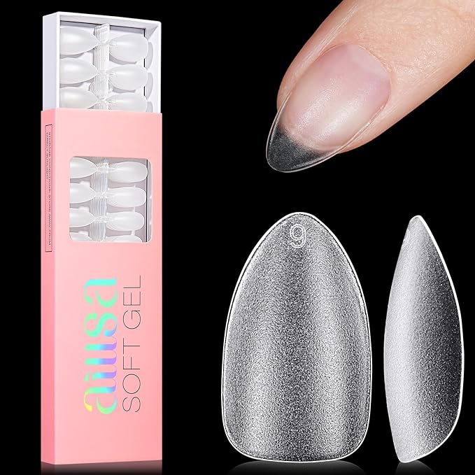 AILLSA Short Almond Nail Tips - Upgraded Matte Gel Nail Tip No Filed, Pre-shaped Soft Full Cover Short Almond Nails Clear Acrylic False Gelly Nails Tips for Soak Off Nail Extensions 240 PCS 15 Sizes