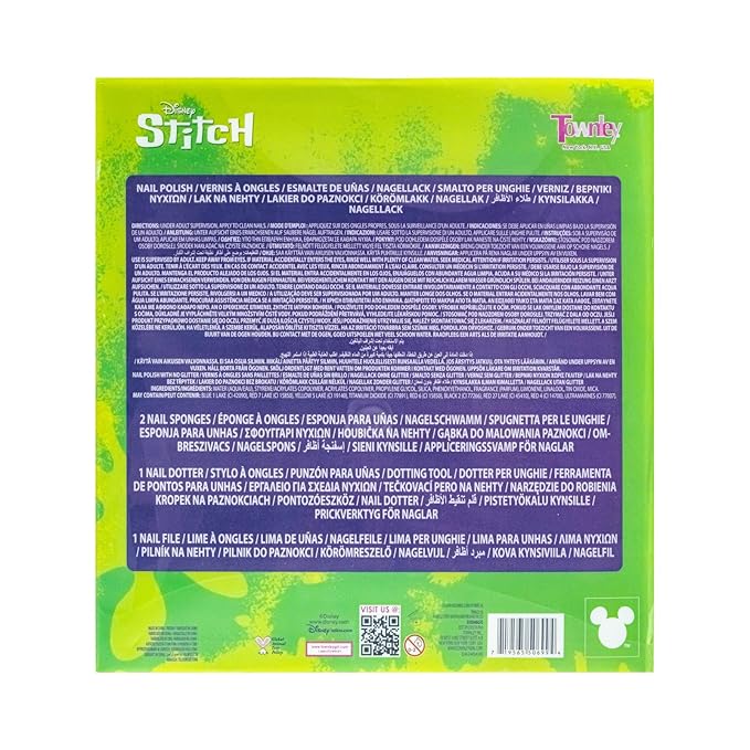 Disney Stitch 15 Piece Water-Based Nail Art Activity Makeup Set, Includes Nail Polish, Nail Brush and Nail Files, For Parties, Sleepovers and Makeovers, Ages 6+, by Townley Girl