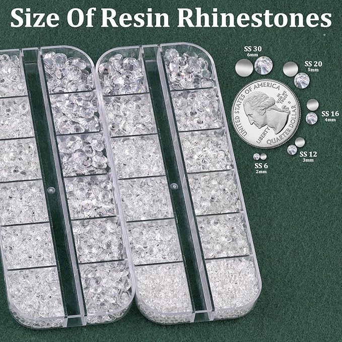 Resin Rhinestones for Crafting with B7000 Jewelry Glue, 2 Boxes Transparent Flatback Crystals with 3Pcs 10ml Glue for Bedazzling Crafts DIY Nail Art Makeup, Gems for Clothing Shoes