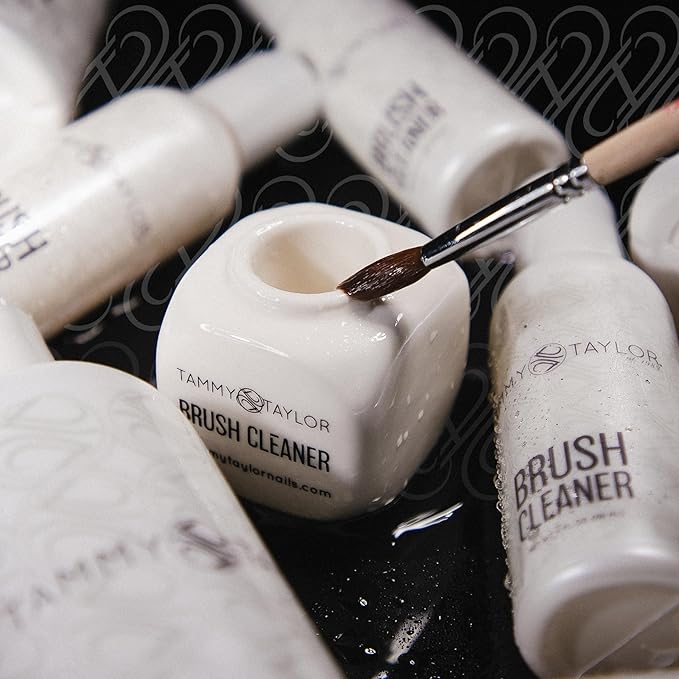 Tammy Taylor Acrylic Nail Brush Cleaner Liquid, Removes Solid Gel Nail Polish, Acrylic Dip Powder, All-in-One Poly Gel Slip Solution + Kolinsky Sable Nail Brush Conditioner, Cleaner & Restorer (4oz)