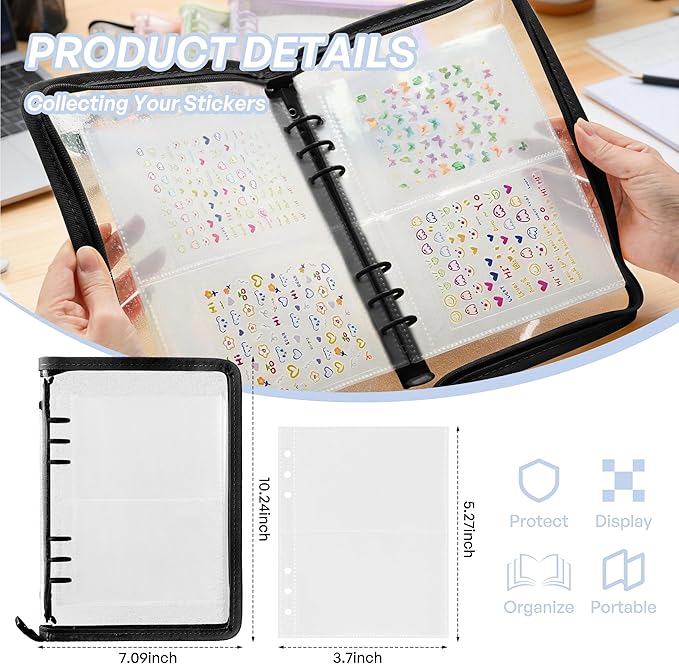 Nail Sticker Book Nail Art Organizer Display 40 Slots Sticker Storage Organizer Binder Empty Stickers Holder DIY Design Tools (black)