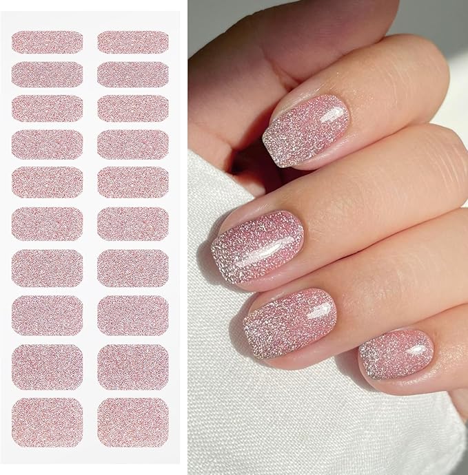 JMEOWIO Gel Nail Stickers Colorful Glitter Semi Cured Gel Nail Strips Wraps UV/LED Nails Art Design Decoration Accessories
