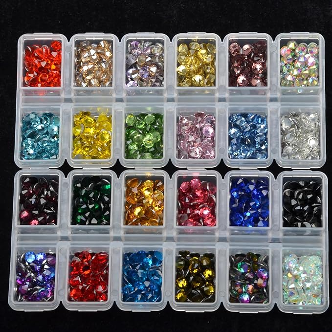 24 Colors1330 Pieces Rhinestones Round Crystal Glass Flat Back Rhinestones with 1Tweezers and 1Picking Pen for Nail Art Crafts Clothes Bags DIY (ss20)