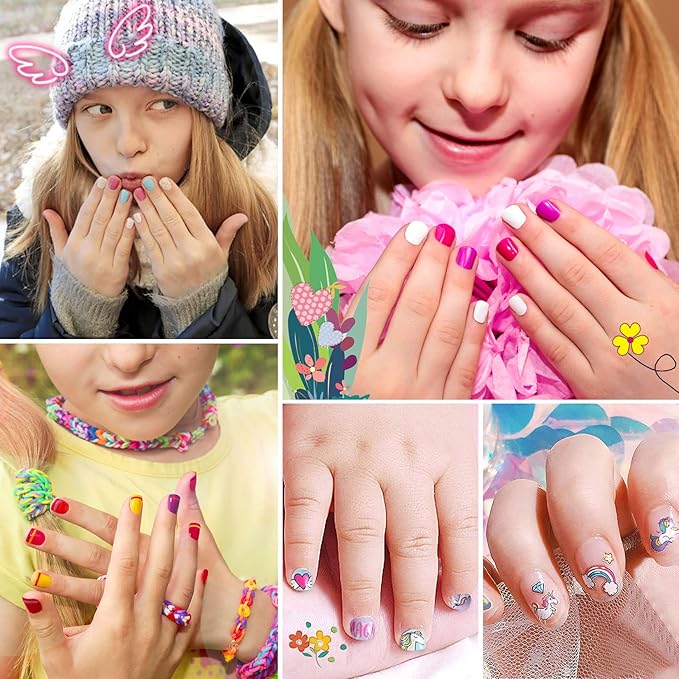wakaniya Kids Nail Polish - Mini Nail Polish Set for Girls 12 Rainbow Colors with Nail Stickers, Water Based Natural Safe Non Toxic Peel Off