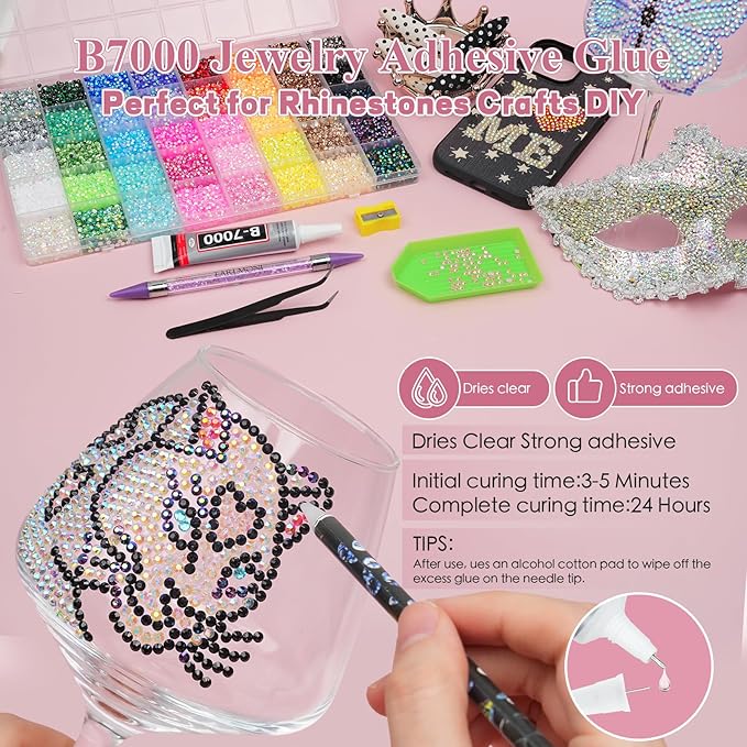 Resin Jelly Rhinestones for Bedazzling, EARLMONI Multi Colord Bedazzler Kit with 15ml B7000 Glue Rhinestone Pen Tool for Clothes Nail Art (40 Colors, 4MM)