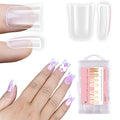 NOVO OVO Upgraded Duck Feet Nail Tips Extra Thick Short Full Cover for Press on Acrylic, Clear Pre-Etched Matte Flare Wide French Soft Gel Fake False Nail Extension Full Coverage x 12 Sizes 240 pcs