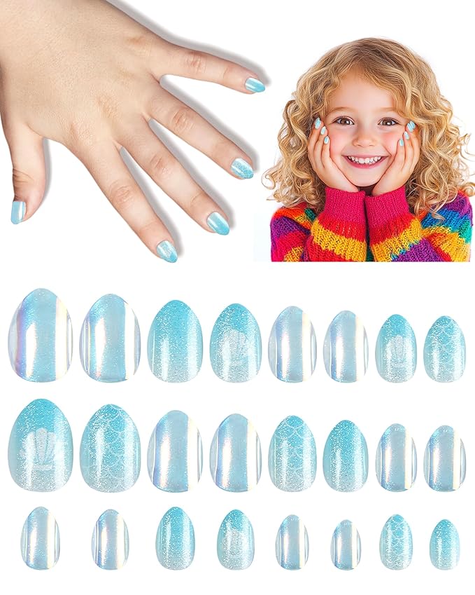 Cute Press on Nails for Kids,Girls Trendy Stuff Fake Nail Kit for Ages 5-12, Pre-glue Glitter Short Acrylic Nail Stick on Nails, Great for Girl Birthday Gifts, Parties&Makeovers Decoration
