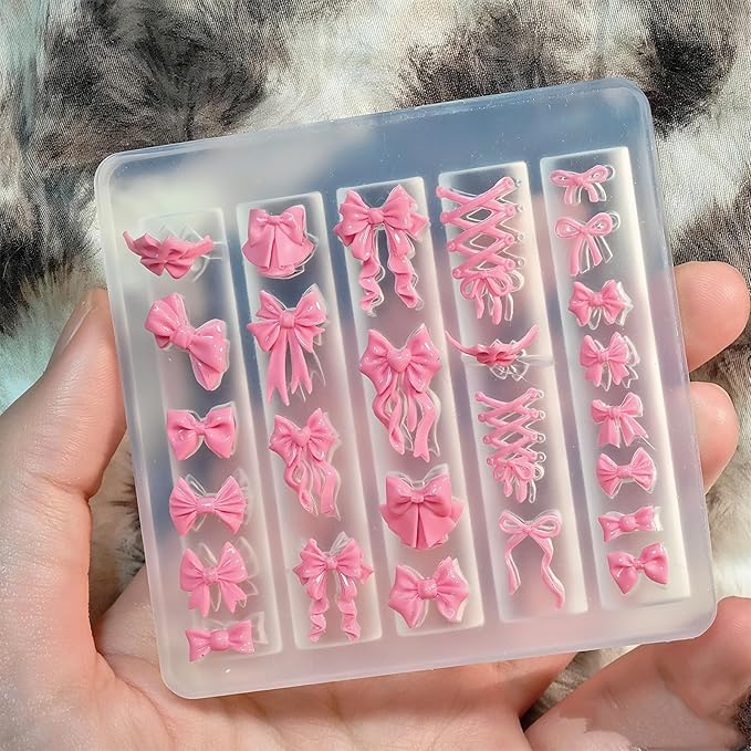 2 Pcs Bow Silicone Nail Art Molds for Women Resin Nail Design