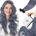 RUNATURE U Tip Hair Extensions Real Human Hair 22 Inch 25g Light Blue Hair Extensions Invisible Hot Fusion Blue Extensions Hair Highlight Party Long Lasting Comfortable for All Day Wearing 25s