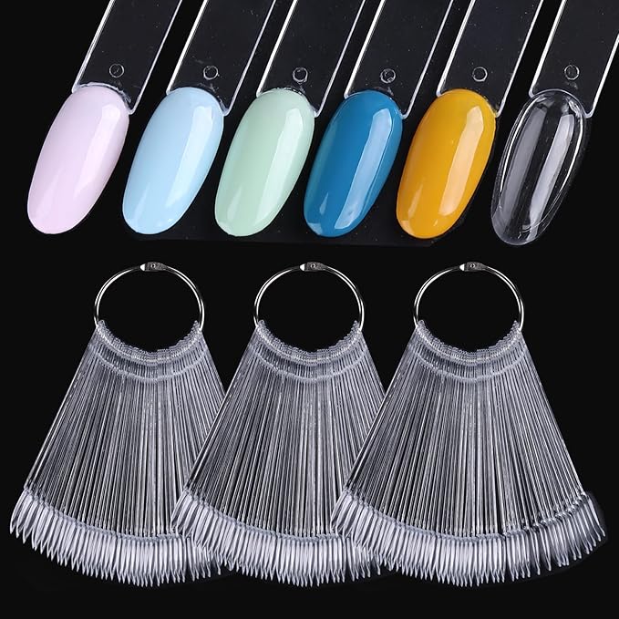 150 Pcs Clear Nail Swatch Sticks with Ring, Oval Shape Nail Swatches for Gel Polish, Transparent Acrylic Tips for Organization, Displaying Colors and Training Nails tech Supplies for Home or Salon Use