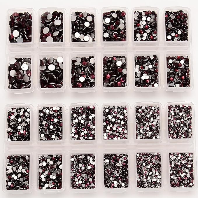 10000 Pieces Rhinestones 6 Sizes Round Crystal Glass Flat Back Rhinestones with 1Tweezers and 1Picking Pen for Nail Art Crafts Clothes Bags DIY (Amethyst)