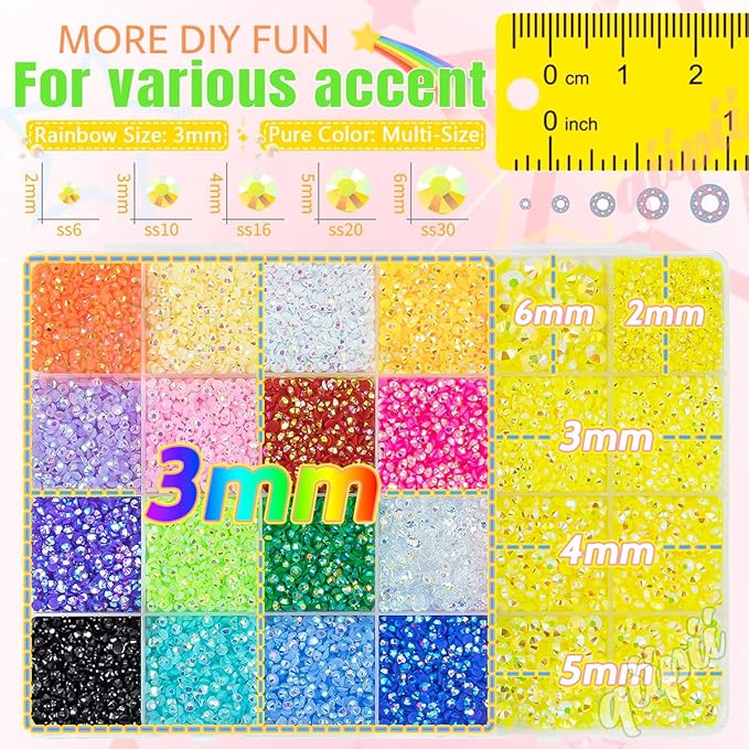 2mm-6mm Lemon Yellow AB Resin Rhinestones w B7000 Glue for Crafting Bedazzling Flatback Colorful Jelly Stones Diamonds Gems Bedazzler Kit for Nails Face Eyes Makeup Tumblers Bottles DIY Crafts