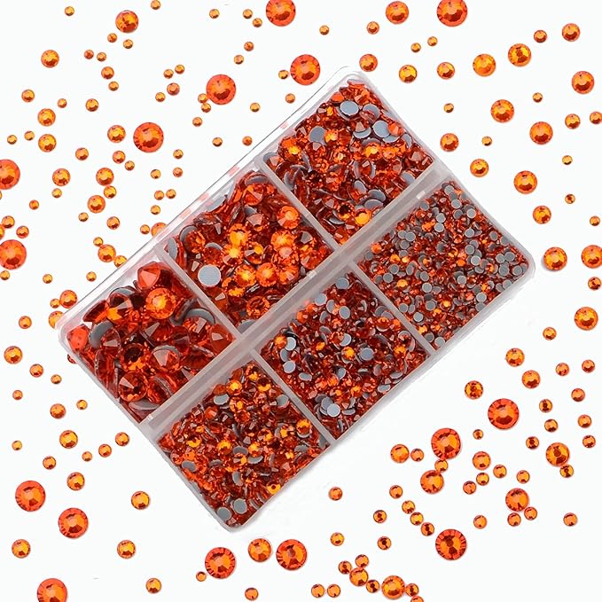 4000pcs Mixed Size Hot Fix Round Crystals Gems Glass Stones Hotfix Flat Back Rhinestones (Orange)