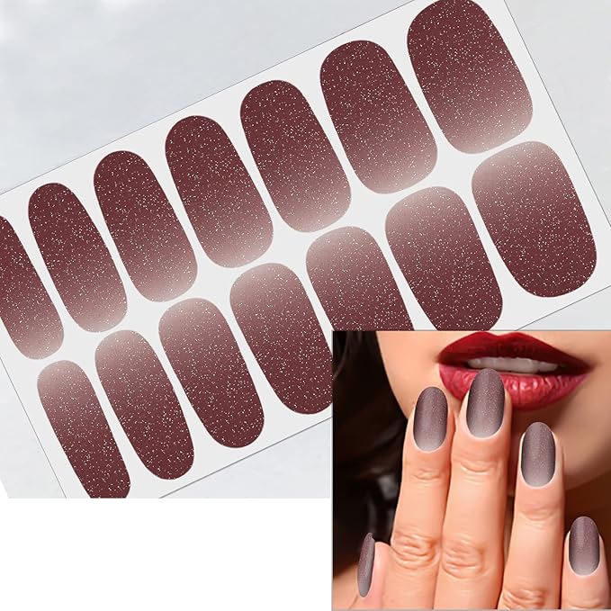 WOKOTO 20 Sheets Soilid Glitter Full Nail Stickers for Women Nails Polish Strips Gel Wraps Strips Sticker for Girls, Solid Pink Purple Cute Glitter Nail Polish Stickers Gel Strips