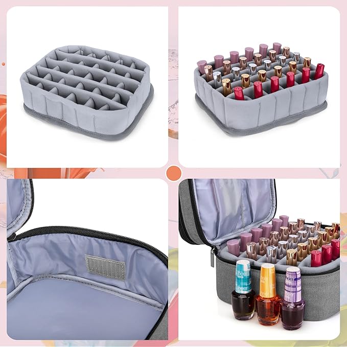 LUXJA Nail Polish Carrying Case - Holds 30 Bottles (15ml - 0.5 fl.oz), Double-layer Organizer for Nail Polish and Manicure Set, Gray (Bag Only)