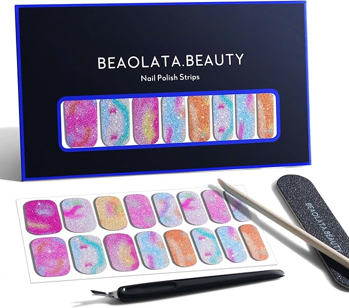 Nail Polish Strips, 32PCS Salon Quality Wraps, Long Lasting Gel Nail Stickers for Women Easy Apply& Remove (Bubble Light Pink)