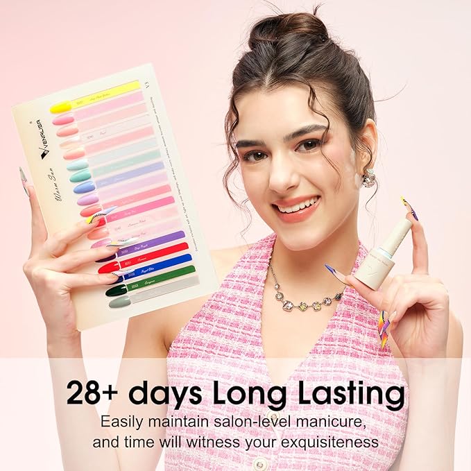 VENALISA V3 22 Pcs 10 ML Gel Nail Polish Set with Color Card, Pink Blue Red Green Purple Gel Polish Glitter Color Nail Art Starter Manicure Salon DIY at Home