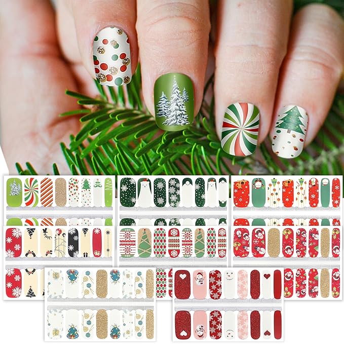 TailaiMei 8 Sheets Christmas Nail Wraps Stickers Nail Polish Strips Self-Adhesive Full Wraps with 2 pcs Nail Files for DIY Nail Art Decals (Celebrate Style)