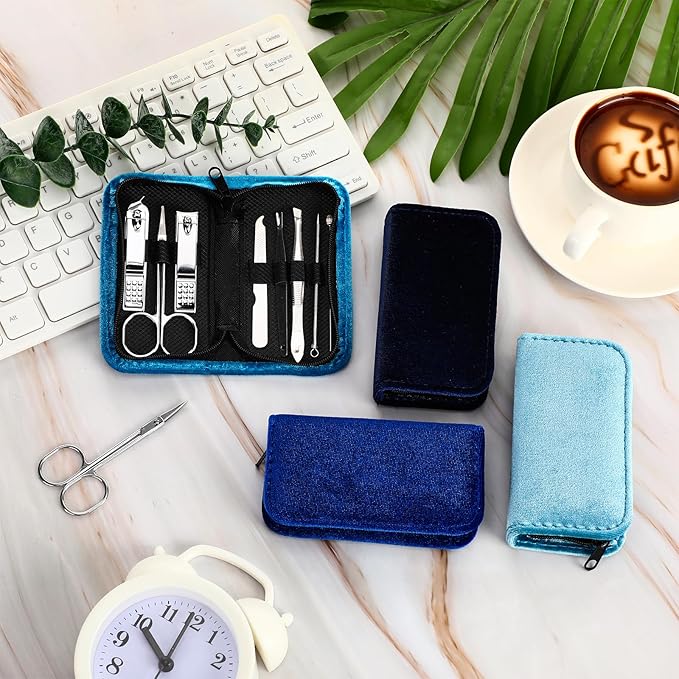 Coume 24 Sets Mini Manicure Set Bulk for Women Men Gifts for Coworkers Nail Grooming Kit 8 in 1 Nail Clippers Kit Luxurious Travel Case Stainless Steel Nails Clipper Set(Blue Series)