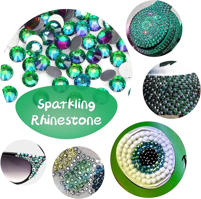 10000PCS Green Volcano Rhinestones Bulk, Flat Back Crystal Glass Stone Round Gems,SS10, 2.7-2.9mm