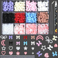 HNUIX 3D Nail Charms and Flatback Pearls - Pink & White Heart, Moon, Bow, Hollow Bow Star Pearls; 50 Pieces Gemstone Nail Rhinestones Set with Tweezers and Pickup Tools