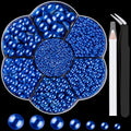 Nail Art Flat Back Half Round Pearl Kits 13, 1 Box of 6000 Pcs Flat-Back Royal Blue Pearl with Tweezer and Picker Pencil for Home DIY Nails Body Face Craft and Salon Use