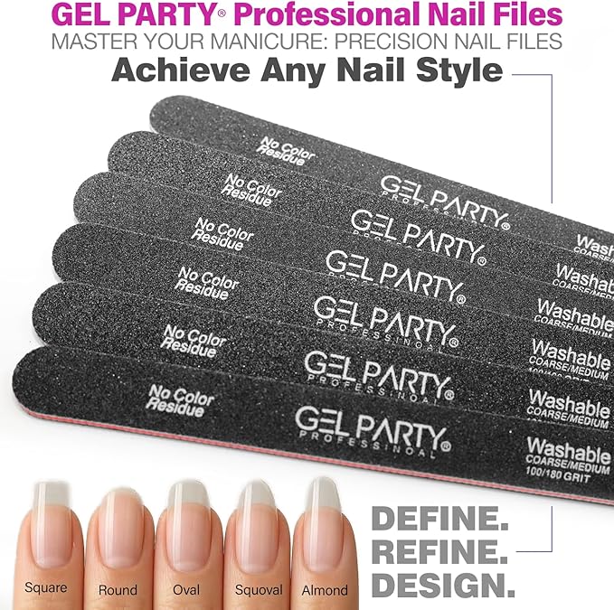 Professional Nail Files and Buffers Kit (12 Pcs) 100/180 Grit Double Sided Emery Boards for Acrylic Gel Nails+Colorful Sanding Buffer Blocks - Washable Manicure Tools for Salon & Home-Set A