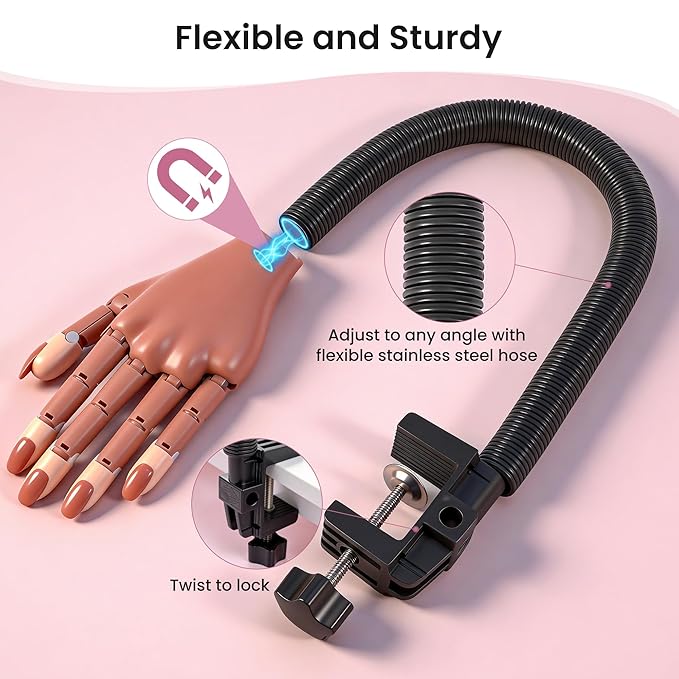 Rolybag Practice Hand for Acrylic Nails, Magnetic Nail Practice Hands, Mannequin Hand for Nails Kit for Beginners, Movable Flexible Fake Hand with 200PCS Nail Tips, Brush, File and Clipper