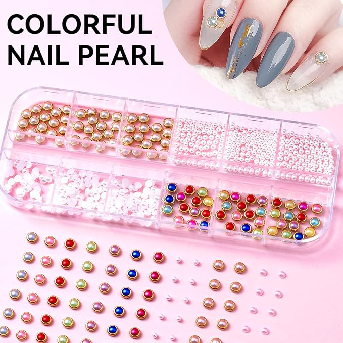 Nail Charms Kit with 30 Sheets Flower Nail Stickers,Colorful Heart Flower Bow 3d Nail Rhinestones And Gems,Nail Pearls Jewels,Tweezer and Wax Pen,Nail Art Tools for DIY Nail Design