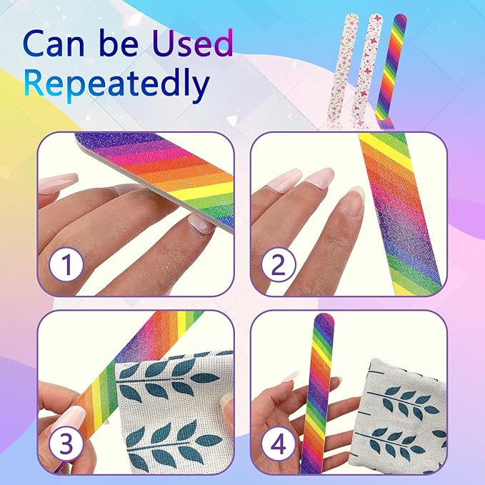 24PCS Professional Double-Sided 100/180 Grit Nail Files Colorful Manicure Pedicure Tools