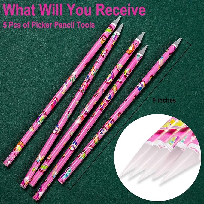 5pcs Nail Dotting Rhinestone Picker Tool, Self-Adhesive Wax Pencil for Rhinestones Nail Charms Gems, Nail Art Tools Diamond Art Accessories,Wax Pen Diamond Painting Tools for Bedazzler Bedazzling Kit