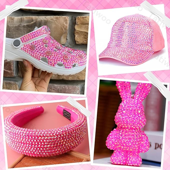 20000Pcs Hot Pink Flatback Jelly Resin Rhinestones for Bedazzling, Mix Sizes Crystal Rhinestones Gems, Hot Pink Gems Bedazzling for Crafting, Flatback Rhinestone for DIY Face Makeup Crafts Tumblers