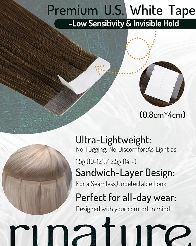 RUNATURE Tape Hair Extensions Real Human Hair, Chocolate Brown Tape in Hair Extensions Human Hair, 20 Inch Brown Hair Tape in Extensions for Women, Soft Texture, Easy to Apply, 50g 20pcs