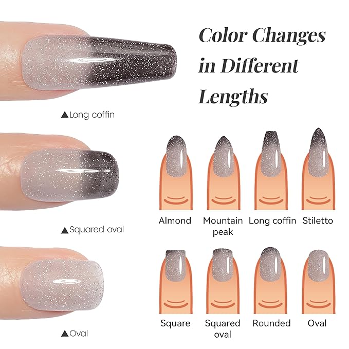 YTD Likomey Color Changing Gel Nail Polish,15ml Reflective Glitter Grey to Black Mood Temperature Change Colors Thermal Ombre Fall Winter Flash Sparkle UV Nail Varnish,HEMA Free TPO Free,WB509