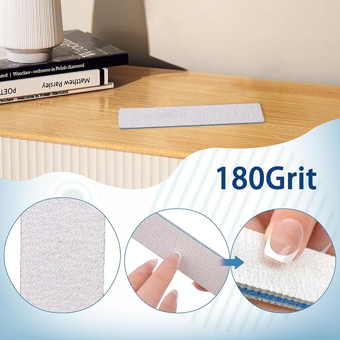 15PCS Professional Reusable Double-Sided 100/180 Grit Blue Nail File