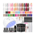 COSCELIA 67PC Two-Type Gel Nail Polish Kit with U V Light, 25pcs Gel Polish with 15 Colors Poly Extension Gels for Beginners with Everything Glitter Decorations French Manicure Gifts for Women