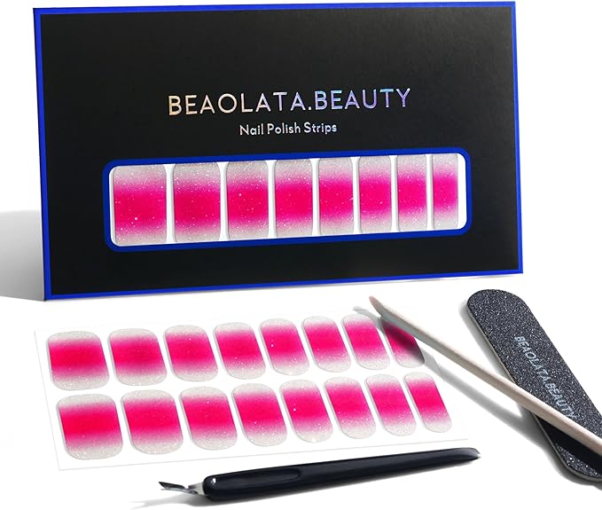 Nail Polish Strips, 32PCS Salon Quality Wraps, Long Lasting Gel Nail Stickers for Women Easy Apply& Remove (Cherry on Top Light Pink)