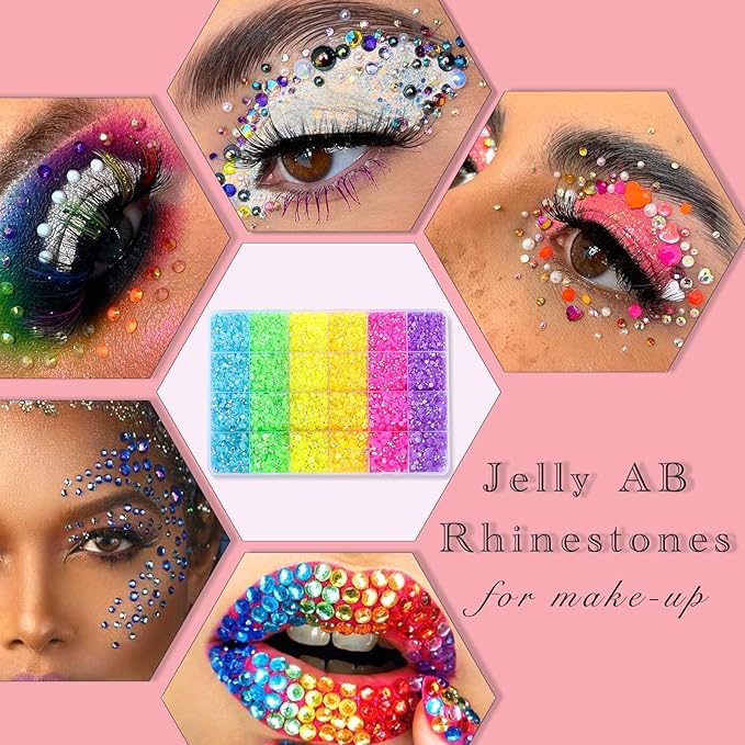 22800Pcs Flatback Rhinestones Multi Sizes Colorful Jelly Rhinestones Resin 6 Colors AB Nail Gems for Crafts Makeup Face Tumblers DIY Decoration 2/3/4/5mm
