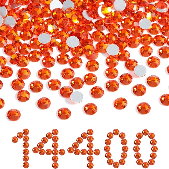 Beadsland Flatback Rhinestones Bulk,14400pcs Orange Rhinestones for Nails Crafts Clothes DIY Decoration, Hyacinth/Orange, SS6, 1.9-2.1mm