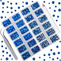 10000 Pieces Rhinestones 6 Sizes Round Crystal Glass Flat Back Rhinestones with 1Tweezers and 1Picking Pen for Nail Art Crafts Clothes Bags DIY (Blue Zircon)
